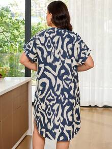 Rosumi Vestido corto de manga corta con estampado de leopardo, casual de verano para vacaciones, talla grande para mujer - Multicolor - Ver 3