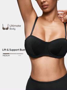 SHAPORA Women's Minimalist Solid Color Underwire Bra, 1/2 Cup - Black - View 1