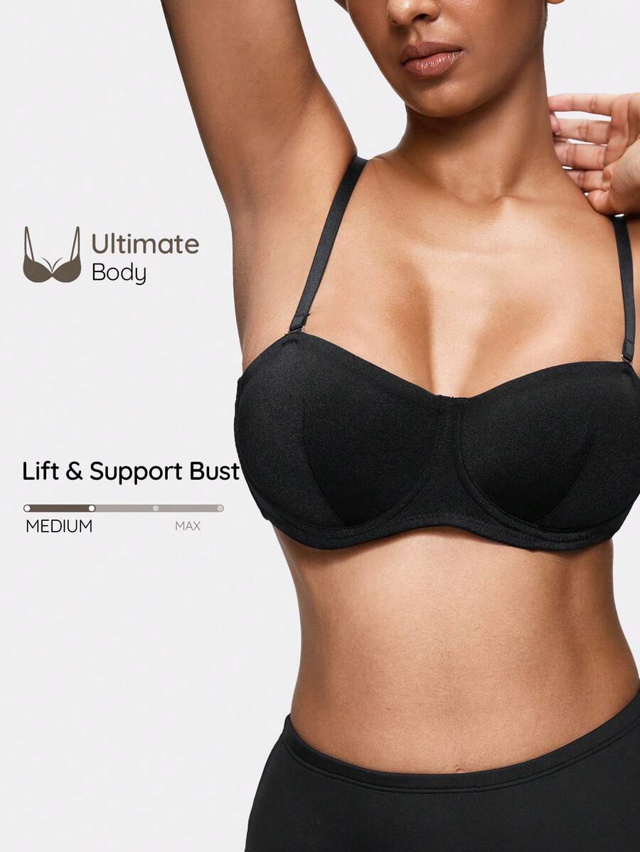 SHAPORA Women's Minimalist Solid Color Underwire Bra, 1/2 Cup - Black - View 1
