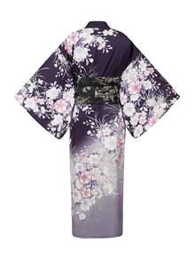 Irokai 女款花卉印花休閒日常居家浴袍 - 紫色 - 查看 12