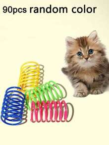 PETSIN 宠物猫自娱玩具，塑料彩色弹簧弹跳互动猫玩具，猫咪用品，猫咪螺旋弹簧/纸质褶皱玩具，2/4/8/10/12/20/30/40/50/60 片装，创意玩具，消磨时间，保持健康，耐用塑料彩色玩具，适合拍打、啃咬、追逐，适合猫咪，情人节猫狗礼物 - 彩色 - 查看 25