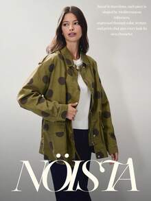 Nöista 圓點圖案工裝外套，寬鬆版型，可調節抽繩腰部，輕量卡其布料搭配大口袋設計。適合休閒街頭風、音樂節穿搭、度假造型、日常疊穿及復古風格衣櫥。 - 橄欖綠 - 查看 10