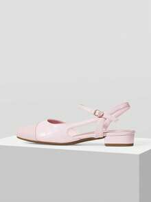 MOTF LADIES' NEW FRENCH RETRO SMALL SQUARE HEAD REAR STRAP FLAT SOLE SHOES ARE ELEGANT, VERSATILE AND COMFORTABLE - Pink - View 3