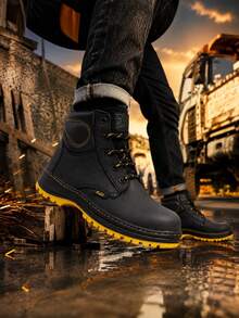 Genuine Leather Pleg Working Boot With Steel Helmet - amarillo con negro - View 4