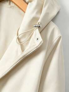 SHEIN LUNE CURVE 大尺碼女款收腰連帽風衣外套 韓系休閒優雅 青春寬鬆 高端夏季女裝 - 杏色 - 查看 5