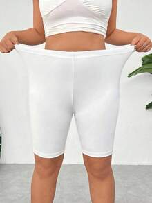 Comfortcana Casual Minimalist Plus Size Women's White Short Leggings Summer - White - View 3