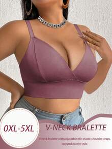 SHEIN 1pc Plus Size Women's Solid Color Casual Comfortable Bustier - Coffee Brown - View 6