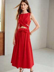 MOTF PREMIUM SEXY WOMEN'S MID-LENGTH DRESS WEDDING DINNER PARTY RAVE RED SUMMER - Red - View 6