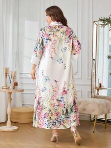 Al Najma Summer Positioning Floral Cuff Contrast Color Loose Fit Plus Size Women's Arabian Dress - Multicolor - View 2