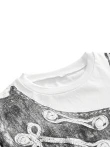 ROMWE Grunge Punk Women's T-Shirt Napoleon Print White Loose Punk Hot Girl Spring Summer Street Y2K - White - View 3