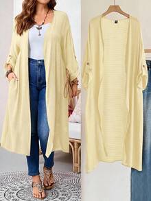 EMERY ROSE Chaqueta casual de vacaciones de talla grande de unicolor - Amarillo claro - Ver 1