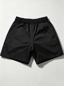 ROMWE MEN Street Life Celana Pendek Olahraga Kasual Pria Musim Semi/Panas 2026 dengan Motif Tebal, Celana Jogging Pasangan Unisex - Hitam - View 3