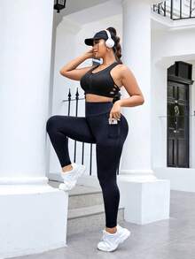 SHEIN Rhythm Era Legging Yoga Olahraga Ketat Wanita - Royal Blue - View 5
