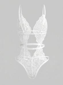 ROMWE Goth Eyelash Lace Bodysuit Sexy Lingerie - White - View 2