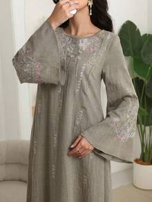 Al Najma Bata elegante bordada para mujer para Eid - Café integral - Ver 1