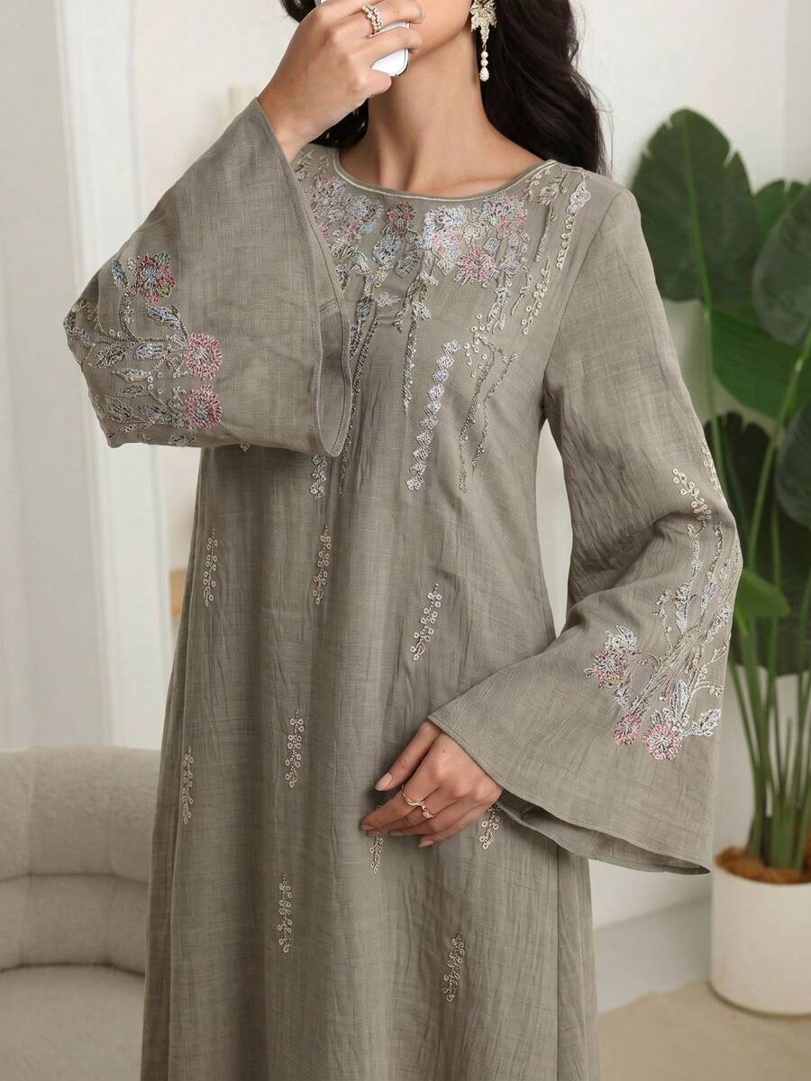 Al Najma Bata elegante bordada para mujer para Eid - Café integral - Ver 1