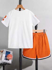 SHEIN Kids 2pcs/Set Tween Boy Casual Sports College Street Cute Vacation Cardigan With Letter Pattern Baseball - Orange - View 3