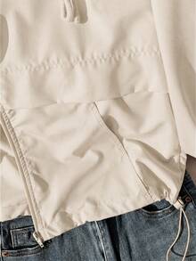 Comfortcana Women's Casual Sports Minimalist Solid Color Drawstring Hooded Lightweight Jacket, Spring/Autumn,Zip Up Cropped Zip Up Hoodie Light Jacket - Apricot - View 6