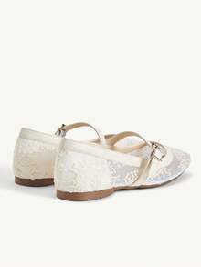 CUCCOO CHICEST Spring And Summer New Low Vamp Beige Lace Mesh Yarn With Flat-Soled Shoes, Fashionable And Elegant Commuting Versatile Mary Jane Women's Shoes - Fireworks net beige 2 # - View 5