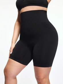 SHAPORA Fondo de ropa interior moldeadora de unicolor de cintura alta, versátil y casual para tallas grandes - Negro - Ver 5