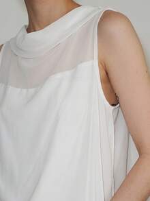 Lumivelle Women's Spring Summer Loose Sleeveless White Chiffon Sheer Blouse, Ribbon Design, Commute Fashion, Casual Minimalist Elegant Daily, Work Brunch Office - White - View 7
