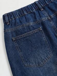 SHEIN MOD Plus Size Women's Pocket Wide Leg Loose Casual Denim Jeans - Dark Wash - View 2