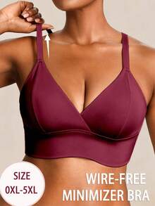 SHEIN 1pc Plus Size Women's Solid Color Casual Comfortable Bustier - Burgundy - View 4