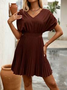 EMERY ROSE Vestido de mujer con bajo plisado - Marrón - Ver 4