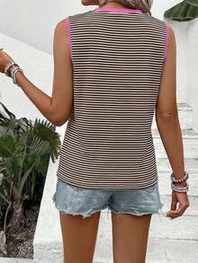 EMERY ROSE Women's V-Neck Striped Colorblock Casual Versatile Daily Outing Top - Multicolor - View 2