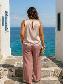 ELLERISSA Plus Size Apricot Satin Low Scoop Cami Top - Apricot - View 4