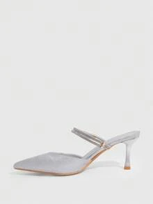CUCCOO SZL Pointed Stiletto Silver Gretel Rhinestone Strip Women's High Heels Shoes Kitten Heels Banquet Wedding Versatile Temperament Socialite Temperament High Heels Women's Shoes - Silver - View 4