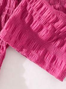 SHEIN Vintaside Kids 女童休閒簡約時尚日常圓領掛脖無袖短版純色紋理面料客製化綠色夏季背心彈性腰鬆款長休閒長褲背心套裝女童開學穿搭夏季出遊度假服 - 玫紅色 - 查看 4