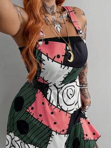 Whyspr Plus Size Spring/Summer Multi-Color Patchwork Suspenders Dress - Multicolor - View 5