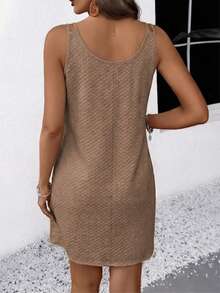EMERY ROSE Women's Summer Solid Color Textured Round Neck Sleeveless Dress - Brown - View 2