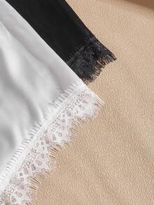 Lullawish Bộ 2 quần short cạp thấp vải satin phối ren tương phản phong cách Bohemian - Nhiều màu - Xem 3