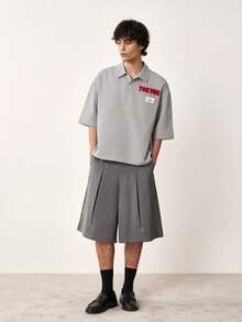 TOKVUE Men's Summer Workwear American Street Style Retro Towel Embroidery Loose Short Sleeve POLO Shirt Top - Grey - View 5