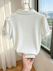 SHEIN Franclia 素色都市商務通勤風優雅日常穿搭浪漫女款T恤 - 白色 - 查看 2