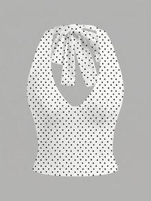 SHEIN 女款圓點印花露背掛脖上衣 - 彩色 - 查看 2