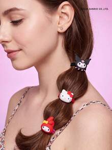 HELLO KITTY AND FRIENDS | POKOJA LAND Collaboration 3pcs Cute Cartoon Elastic Hair Ties, Adorable Cartoon Print, Good Elasticity Without Pulling Hair. Great For Daily Wear, Back To School, Valentine's Day, Mother's Day, Birthday Party, New Year As A Sweet Little Gift, Cute And Practical - Red - View 3