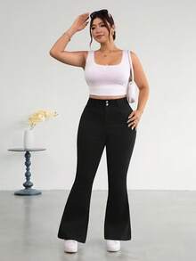 Firerie Plus Size Women High Waist Casual Versatile Flare Leg Jeans Summer Elegant Vacation Beach Wedding Graduation Going Out Black Jeans - Black - View 6