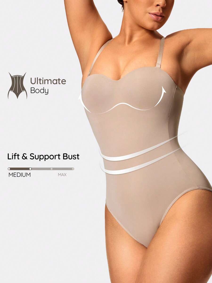 SHAPORA 1 Peça Bodysuit Feminino de Cor Sólida e Estilo da Moda, Adequado para o Verão - Caqui - Visão 1