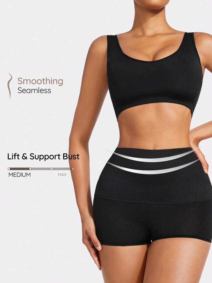 SHAPORA Women's Crop Top & Skirt & Body Shaper Set - Black - View 1