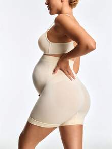 SHAPORA Quần short định hình lưng cao trơn cho bà bầu - Màu be - Xem 2