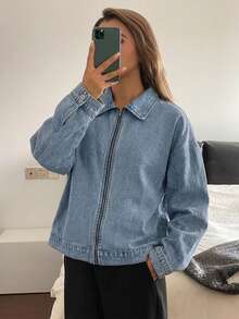DAZY Women's Leopard Print Loose Casual Denim Jacket - Blue - View 4