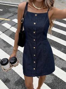 Serisse Women's Summer Casual Front Button Denim Dress Vacation Casual Business Elegant Festival Party Going Out Graduation Blue  Birthday - Blue - View 5
