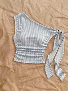 Women's Polka Dot Sleeveless Blouse With Ruching And Front Bow For KQTV - 多色 2 - 查看 6