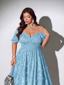 Viva Relle Plus Size Women's Off-Shoulder Short Sleeve French Vintage Youthful Sweet Sexy Dress - Blue - View 2