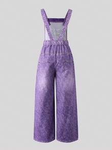 TWEEN Girls Fall Clothes Autumn Purple Acid Wash Cartoon K-Pop Girl Graphic Print Pocket Wide Leg Denim Look Overalls Casual Streetwear Jumpsuit Fa... - Purple - View 3