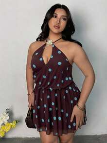 Firerie Vestido envolvente sin mangas con estampado de lunares y tirantes finos, para verano, talla grande - Multicolor - Ver 1