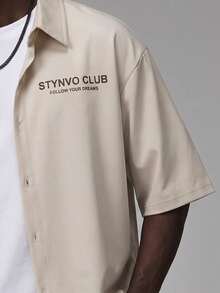 STYNVO Men's Casual Letter Print Shirt, Summer - Apricot - View 4